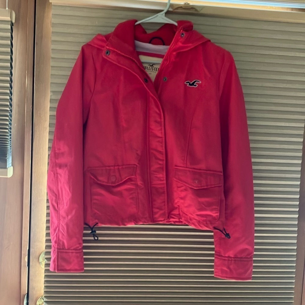 Hollister California Pink Hooded Jacket Coat Size L.  Preowned excellent shape.